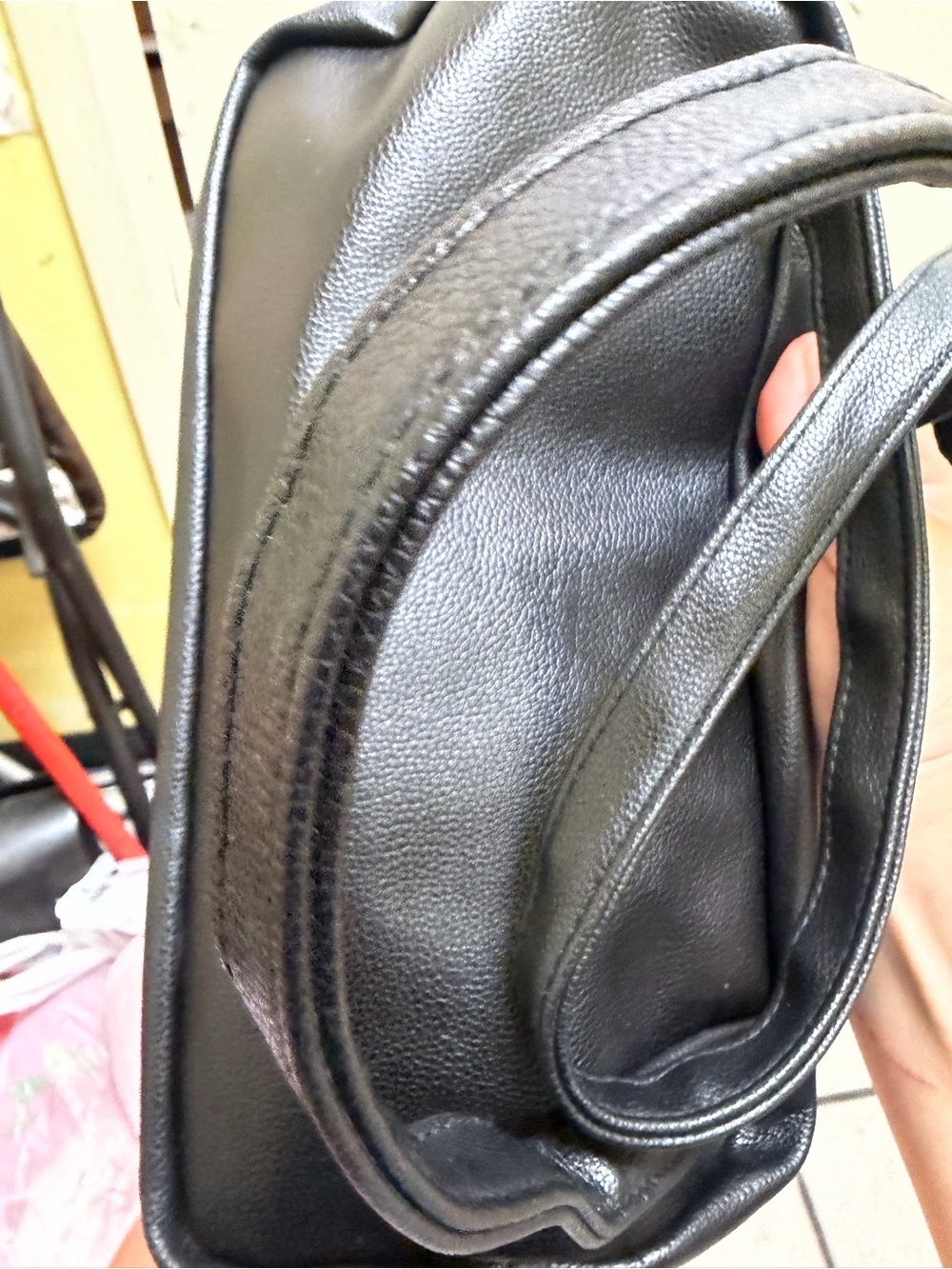 Victoria's Secret Black Faux-Leather Drawstring Backpack - Picture 3 of 4